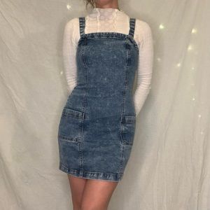 Aeropostale bodycon denim overall mini dress. Size small.